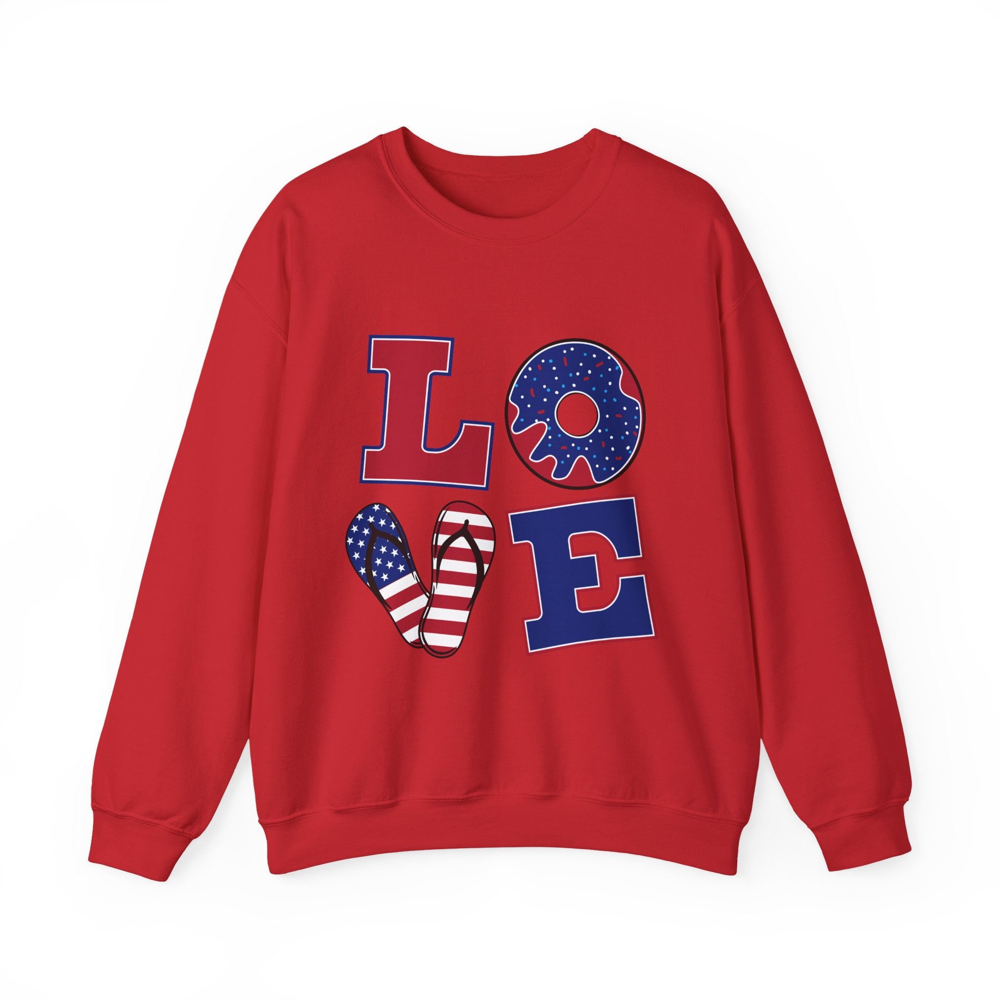 "LOVE"  USA Flag Donut Heart Fourth of July Pullover