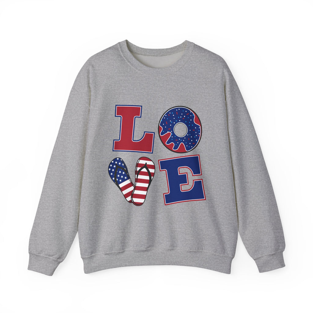 "LOVE"  USA Flag Donut Heart Fourth of July Pullover