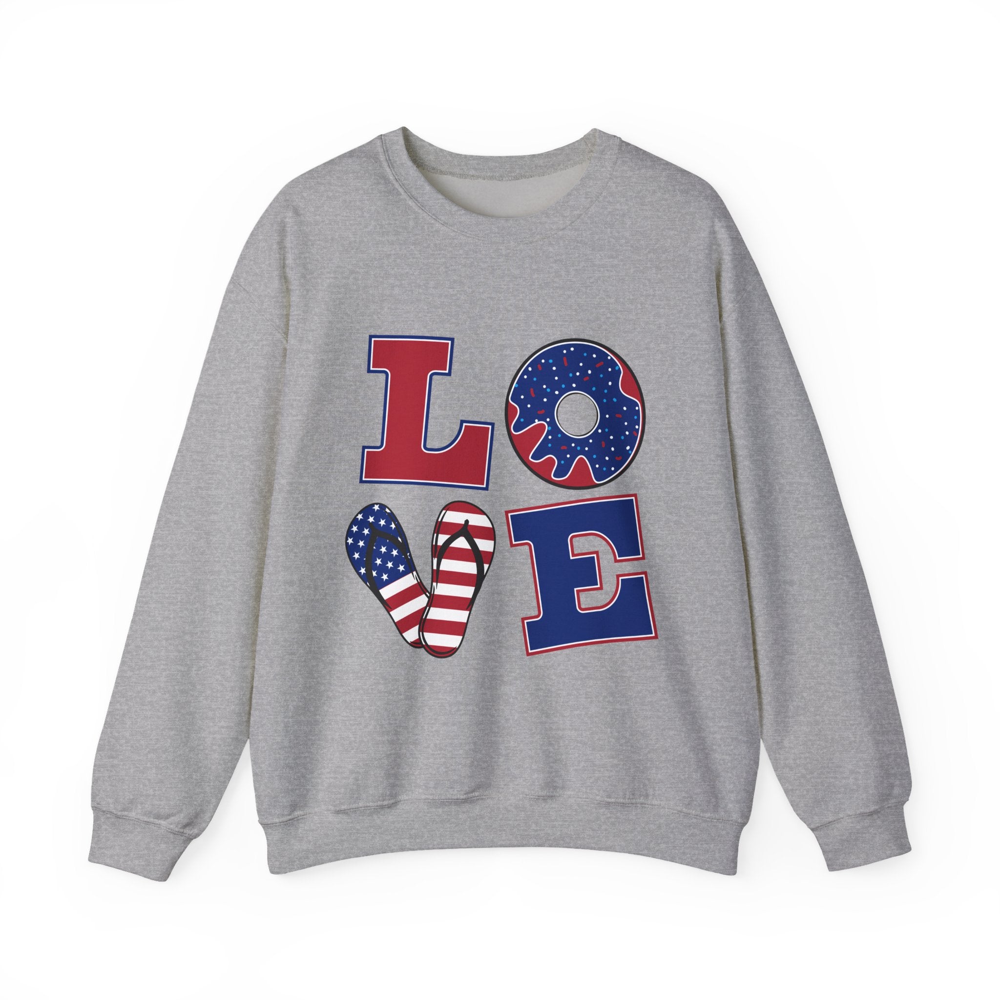 "LOVE"  USA Flag Donut Heart Fourth of July Pullover