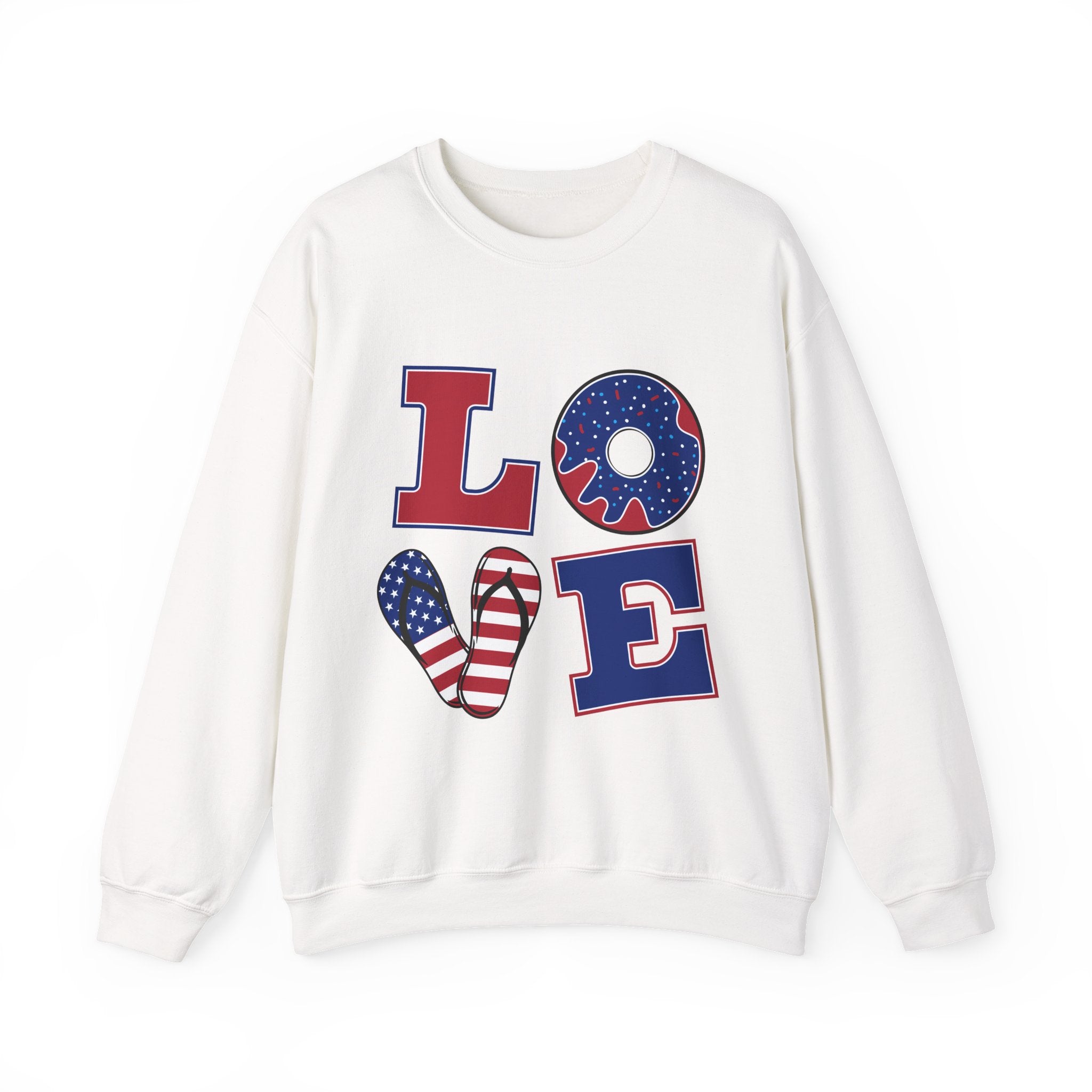 "LOVE"  USA Flag Donut Heart Fourth of July Pullover